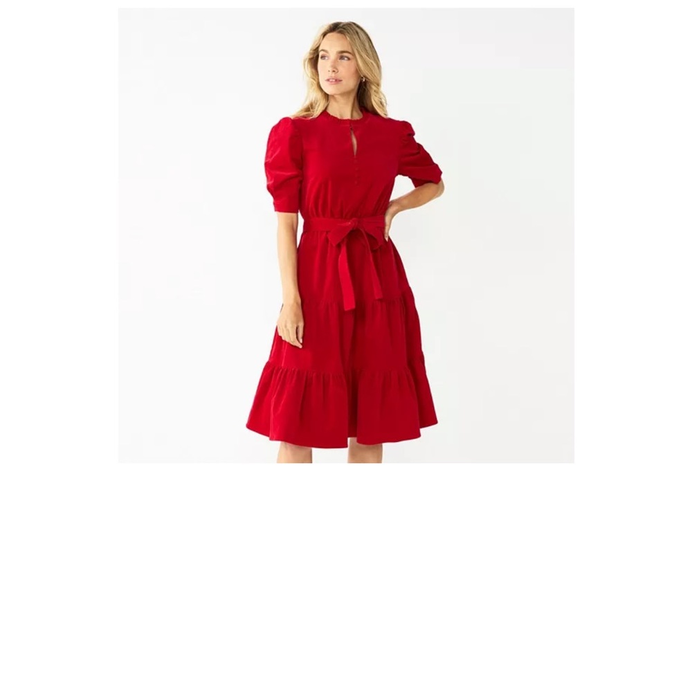 Draper James Red Tiered Tie-Waist Midi Dress
